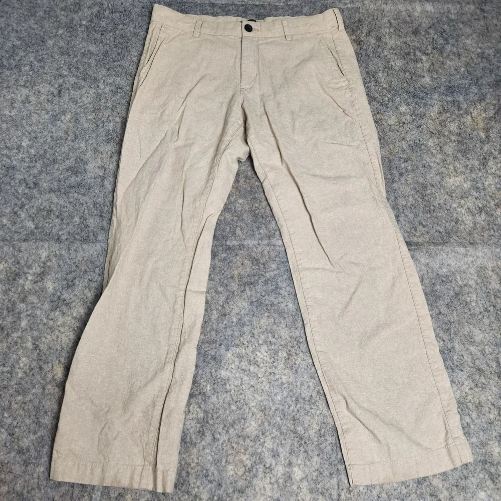 Banana Republic Linen Blend Chino Pants Men 33x28 Beige Preppy Vacation Beach